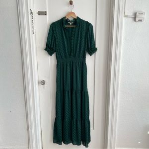 Max Studio Emerald Green Dot Lace Trim Maxi Dress